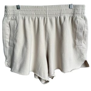 Aerie Cream/Beige High Waisted Raw Hem Fleece Shorts Large